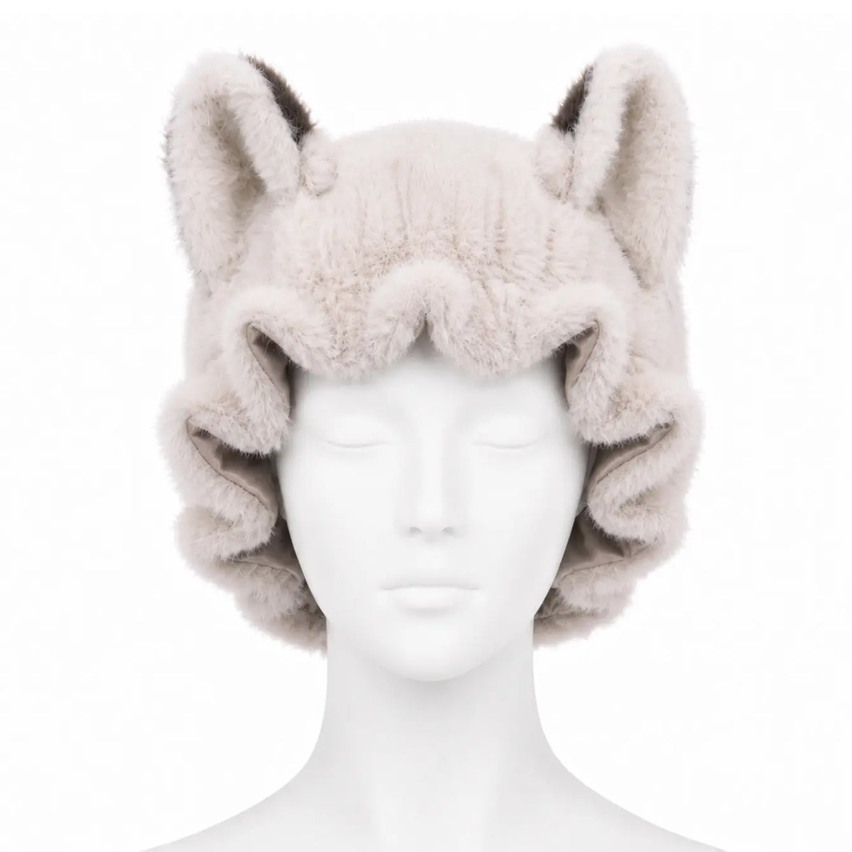 Brand Original Fox Ear Design Plush Satin Hair Bonnet for Sleeping, Soft Fleece Sleep Cap for Women with Satin Lining, Adjustable Elastic Band, anti Frizz Hair Protection Night Cap for Curly Hair, Braids, Natural Hair, Skincare & Lounge。